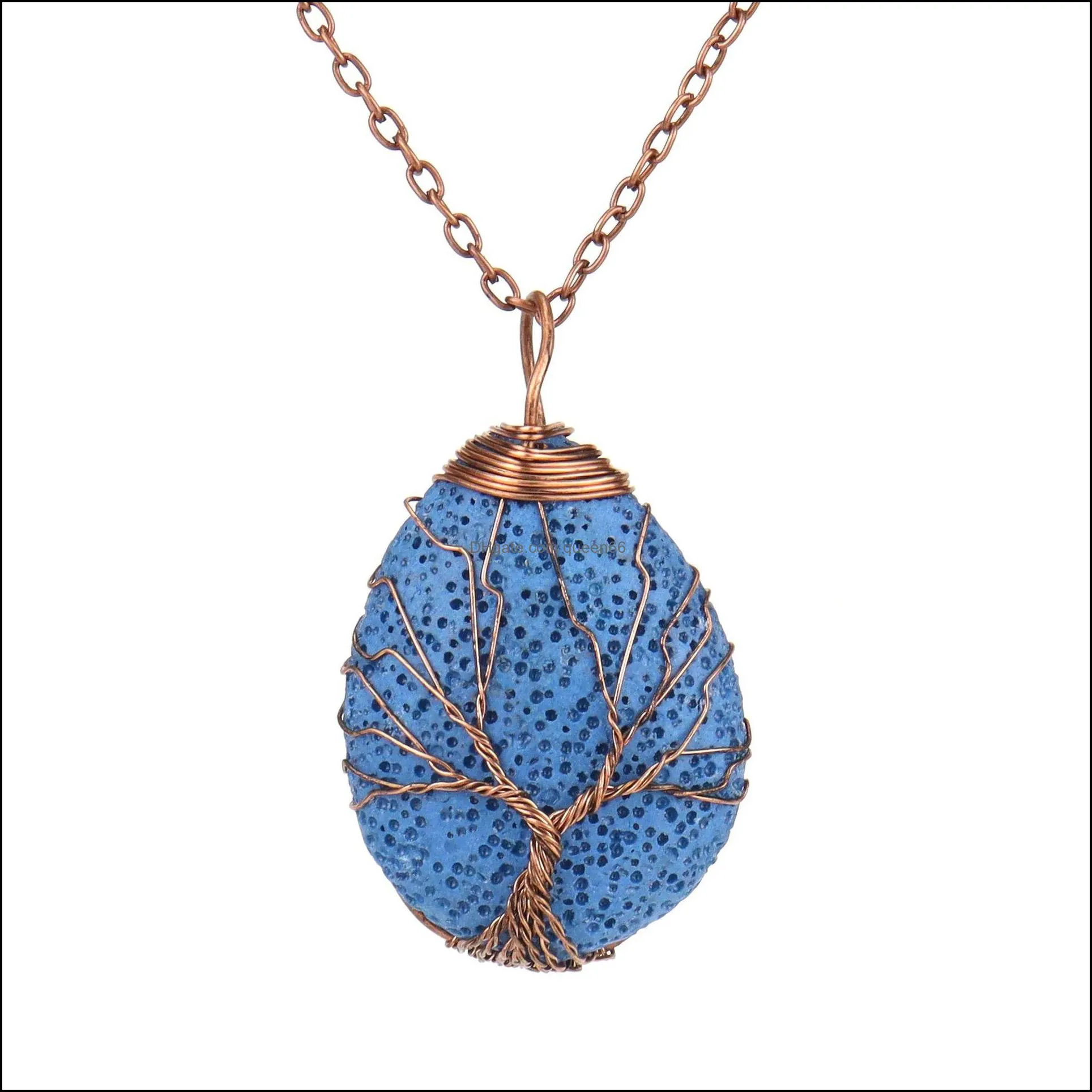 twine colorful lava stone tree of life necklaces diy aromatherapy  oil diffuser necklace for women jewelry
