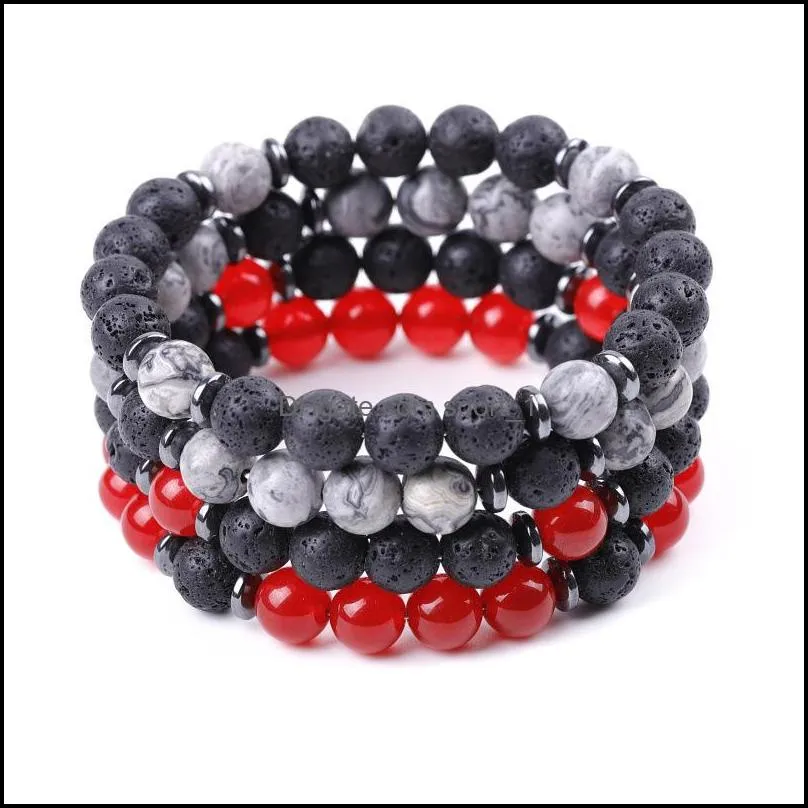 lover buddha red gray stone bracelet handmade 8mm lava beads bracelets summer men women jewelry gift