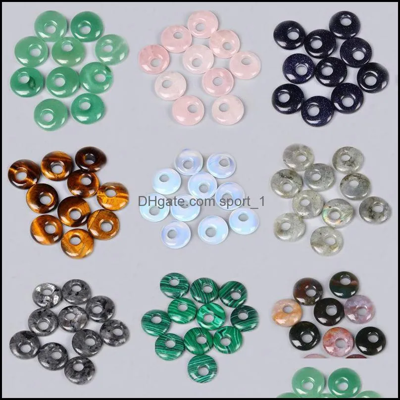 18mm assorted natural stone crystals gogo donut charms rose quartz pendants beads for jewelry making wholesale