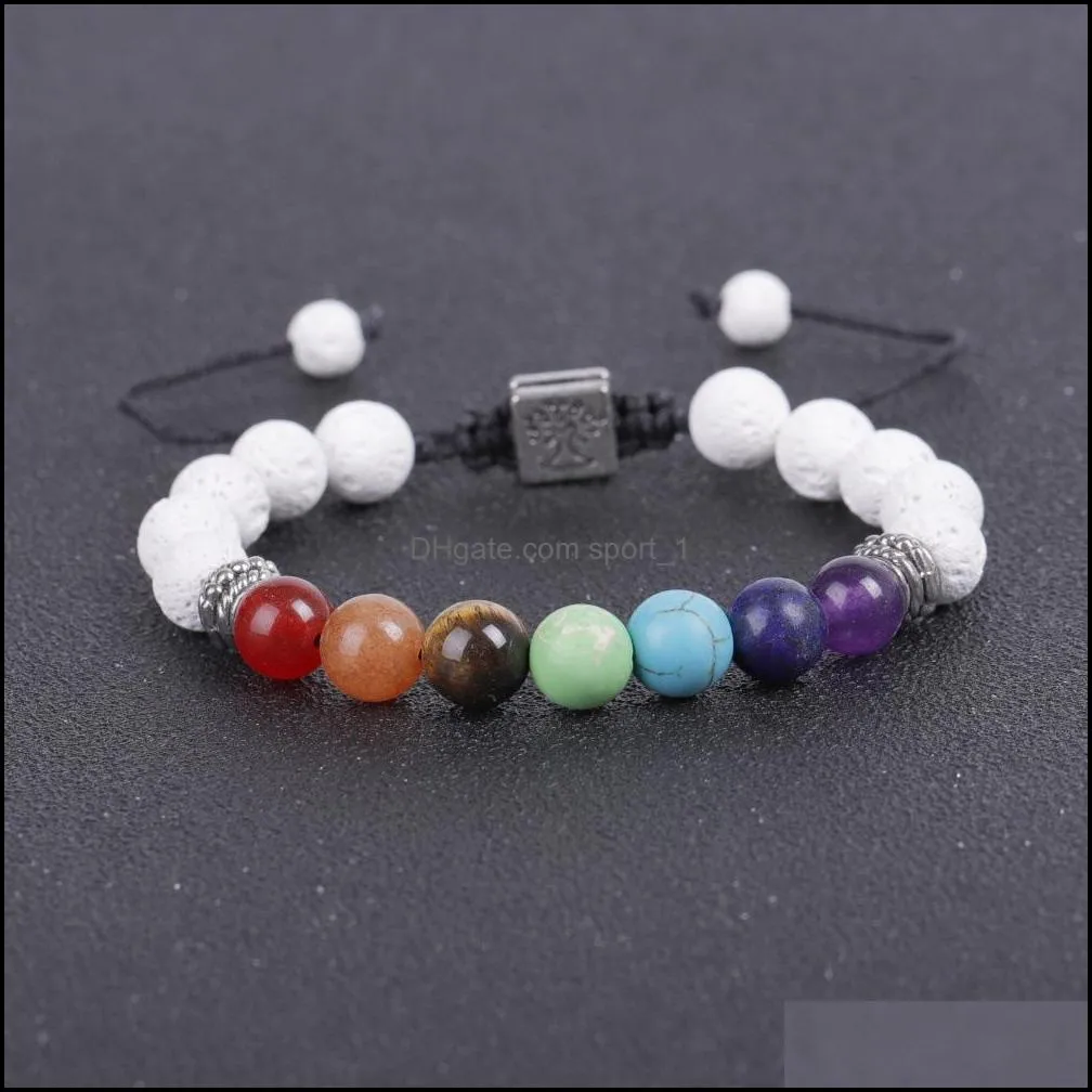 white lava stone tree seven chakras healing beads charm woven bracelet women men energy buddha bracelets jewelry