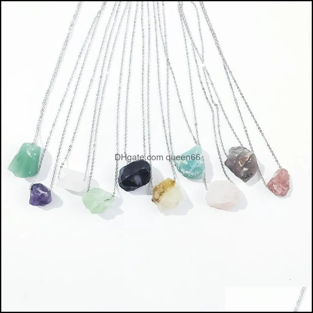 irregular natural crystal large rough stone pendant necklace for women men stainless steel chain