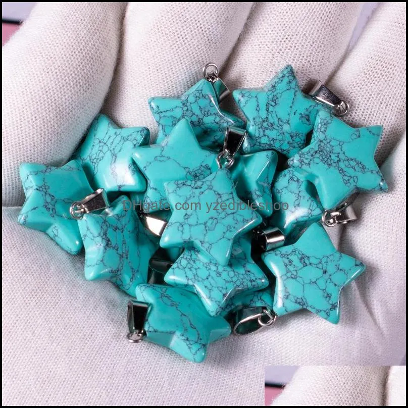 natural stone fivepointed star pendant charms fashion jewelry necklace earrings making findings wholesale
