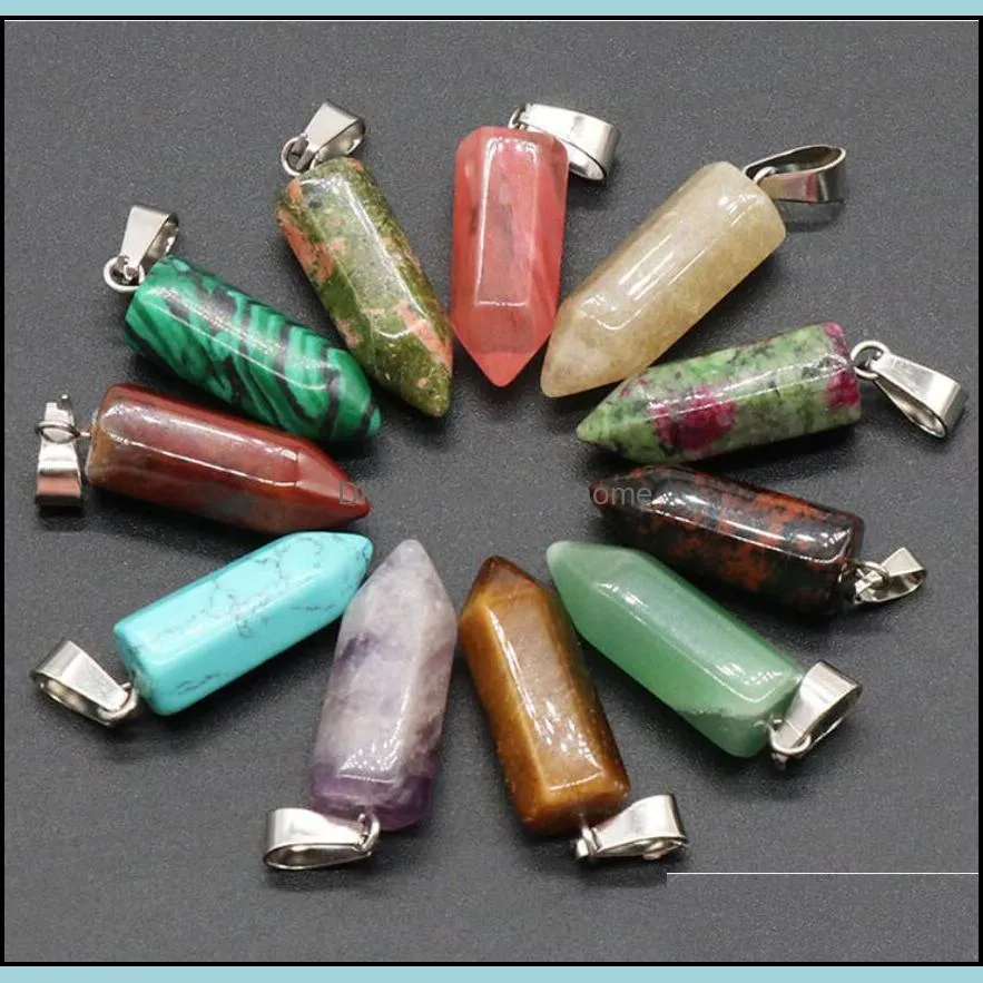 natural stone hexagon column charms quartz crystal chakra reiki healing pendant for diy necklace earrings accessories