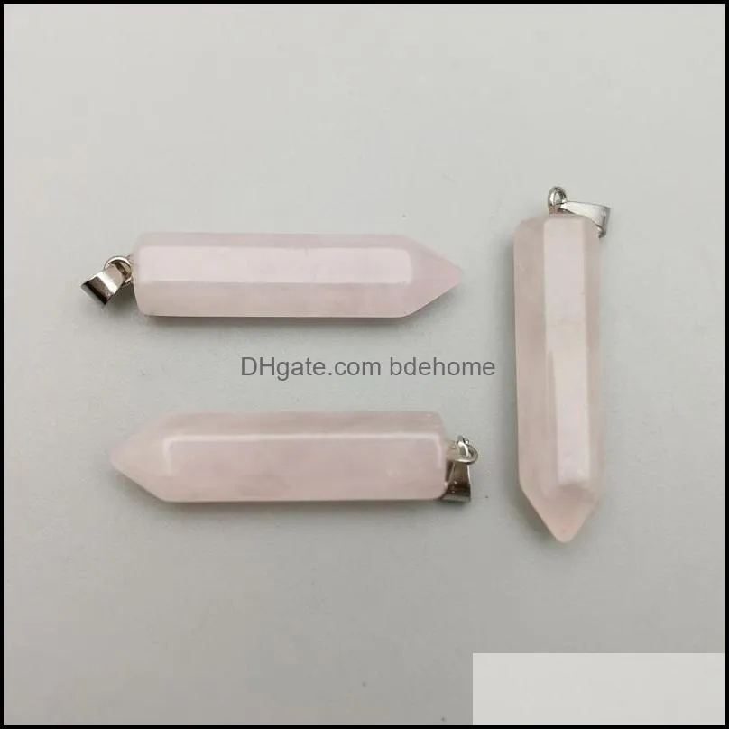 natural stone hexagon prism charms rose quartz pendants crystal pendants clear gem stone fit necklace making assorted