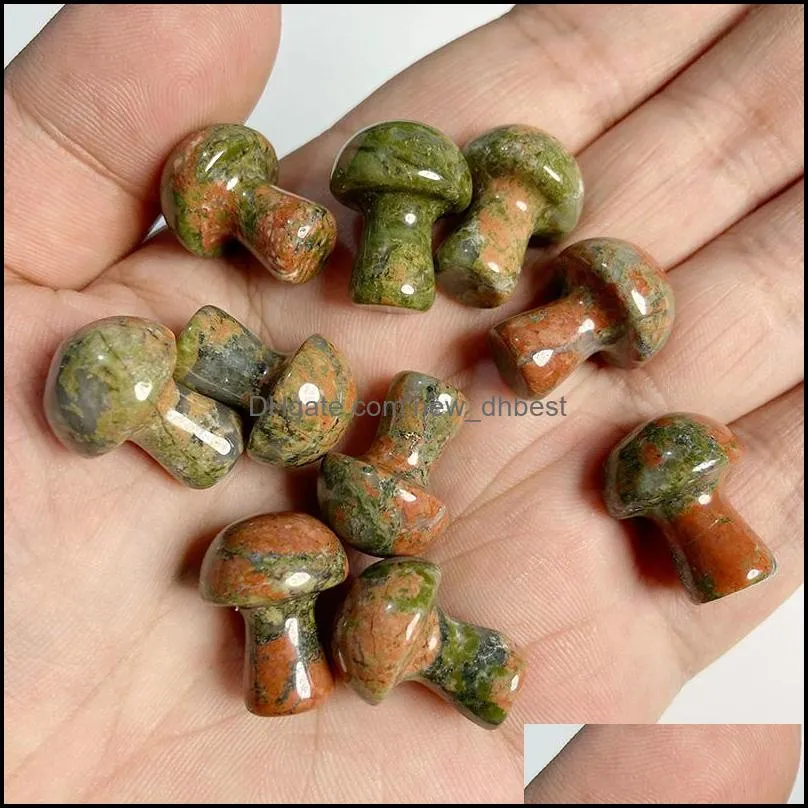 20mm mini mushroom plant statue yellow green tiger eye natural stone carving home decoration crystal polishing gem