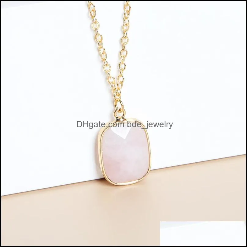 13x17.5mm natural stone pendant druzy crystal necklace gold square style amethyst rose quartz chakra healing jewelry for women size