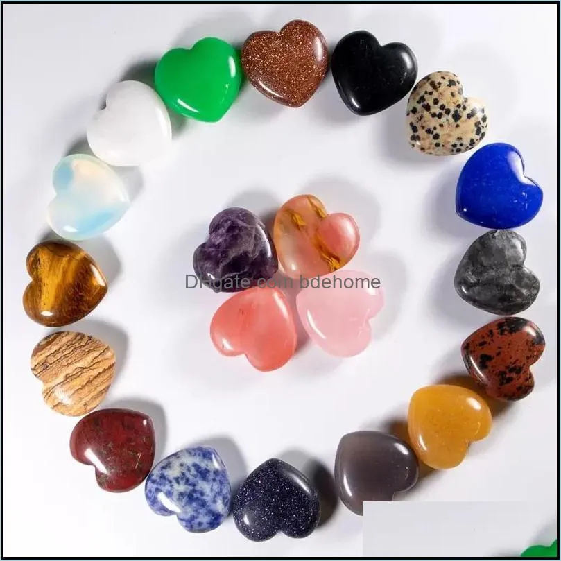 25mm love hearts natural crystal stone craft seven color turquoise rose quartz naked stones heart ornaments hand handle pieces diy stone necklace