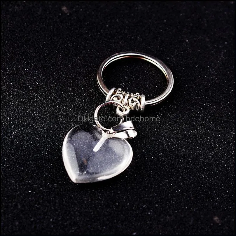 natural stone heart keychain rose quartz tigers eye opal crystal key ring key chain keyring