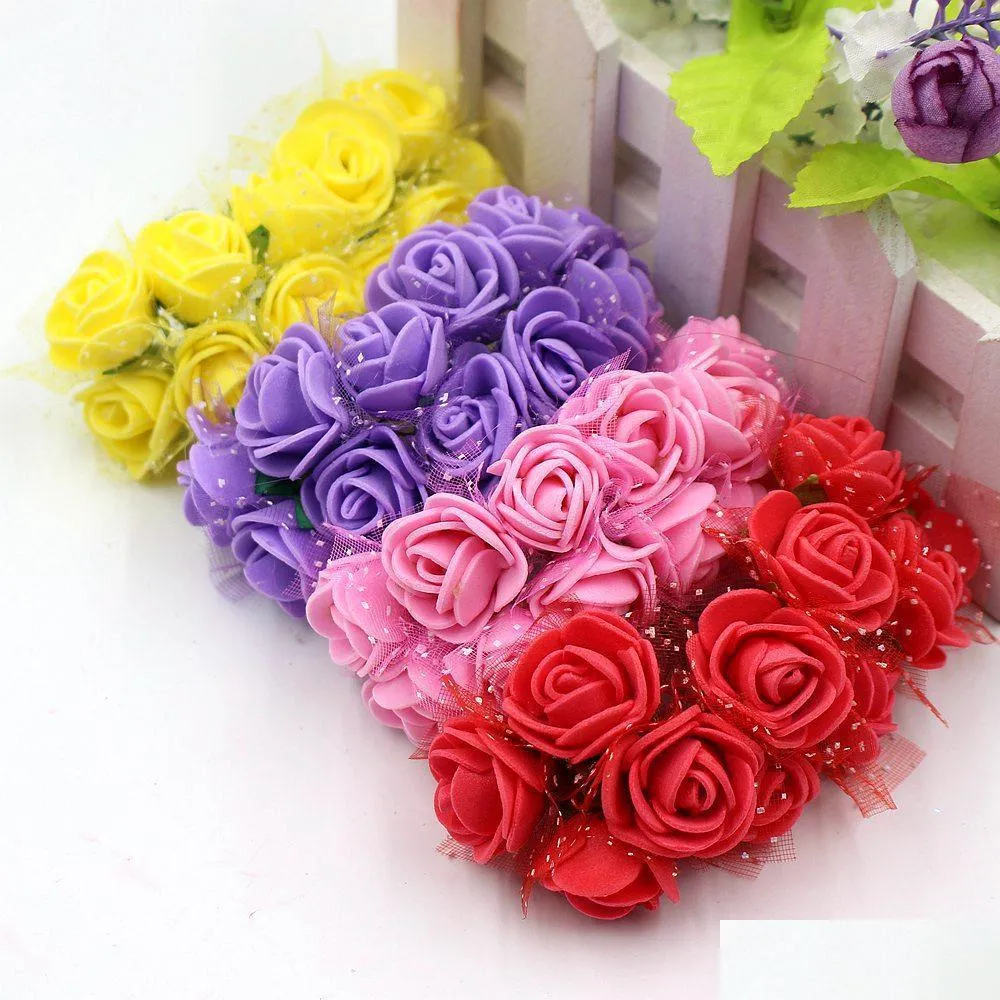 wholesale 12pcs mini foam hand bouquet of roses wreath of artificial flowers wedding decoration diy craft supplies real touch roses