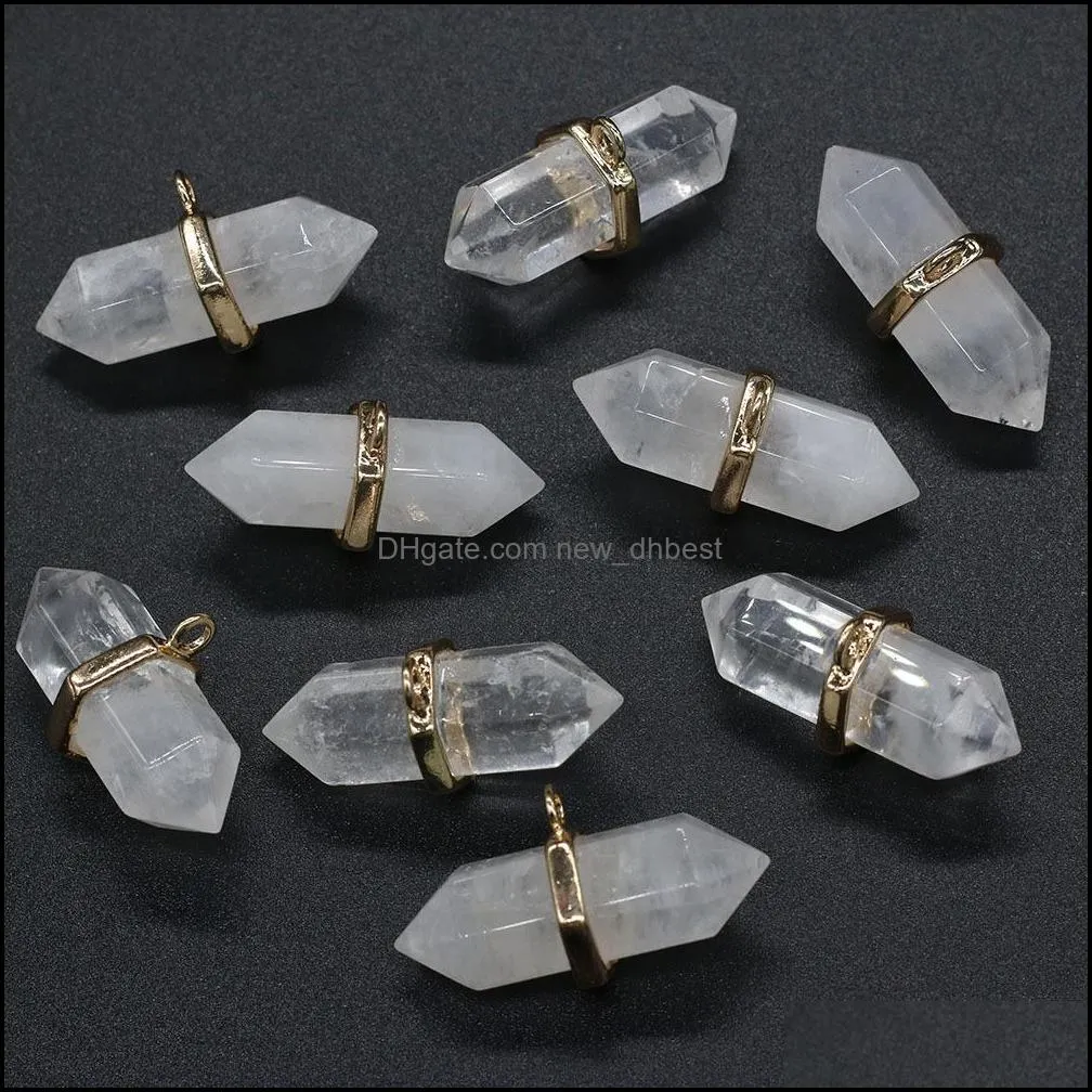 16x36mm natural stone hexagon charms white quartz healing reiki crystal pendant diy necklace earrings women fashion jewelry finding