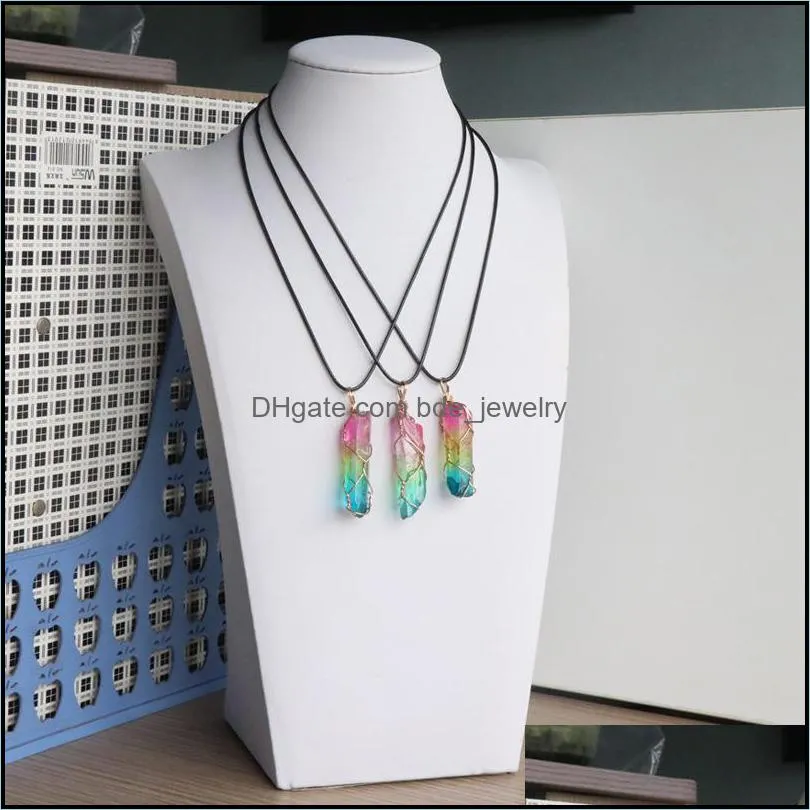 colorful crystal column necklace pendant gradient color quartz crystals wire wrap necklaces healing guardian jewelry for men men rope