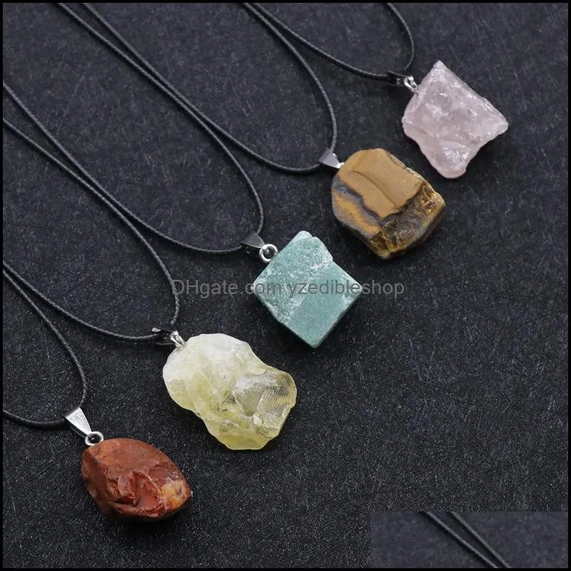 natural raw mineral stone pendant amethysts pink yellow white crystal tiger eye jade stone agates necklace wholesale