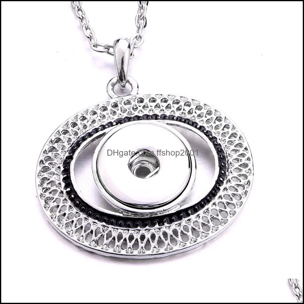 fashion oval round crystal snap button necklace 18mm ginger snaps buttons charms with stainless steel chain necklaces for women