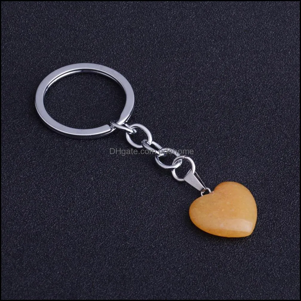 rose pink tiger eye heart charm natural stone key chains rings crystal quartz keyring gifts women men keychains jewelry