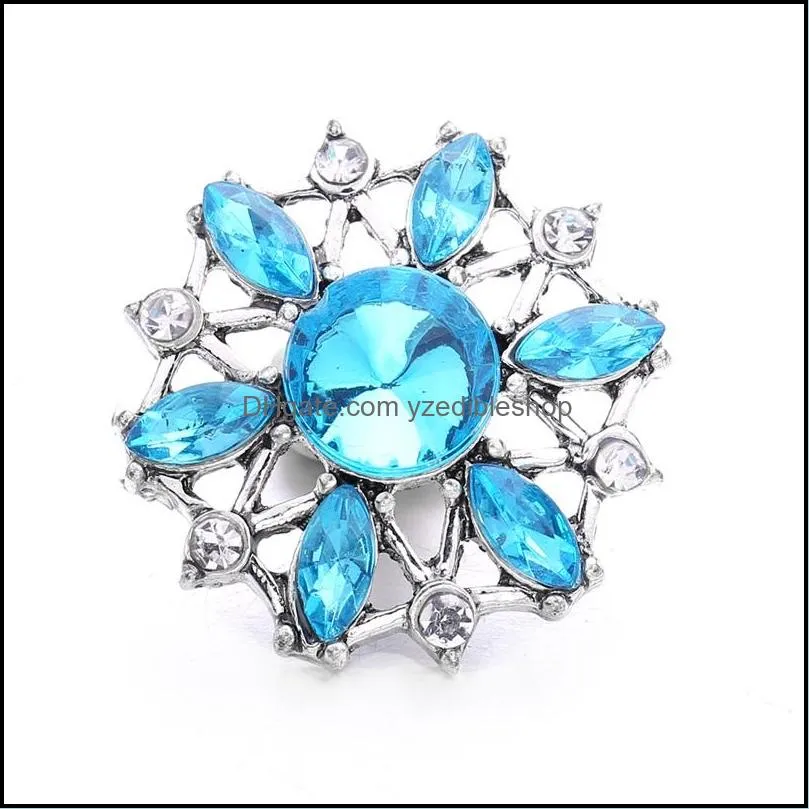 wholesale crystal silver color snap button women charms jewelry findings hollow rhinestone 18mm metal snaps buttons diy bracelet