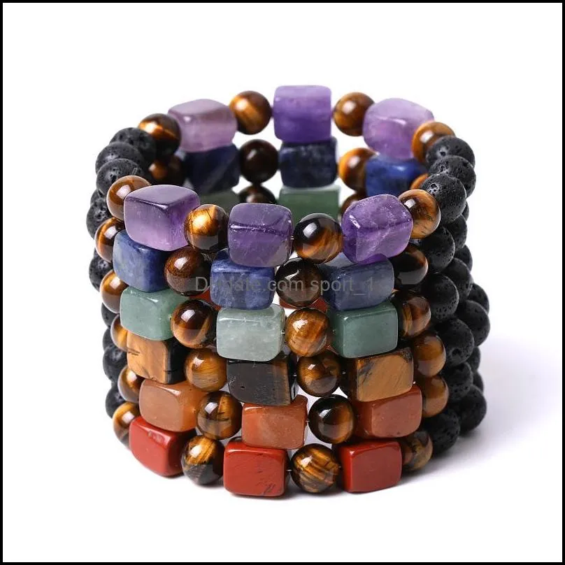 cubic healing seven chakras stone amethyst crystal charm bracelet women men braided woven energy buddha bracelets jewelry