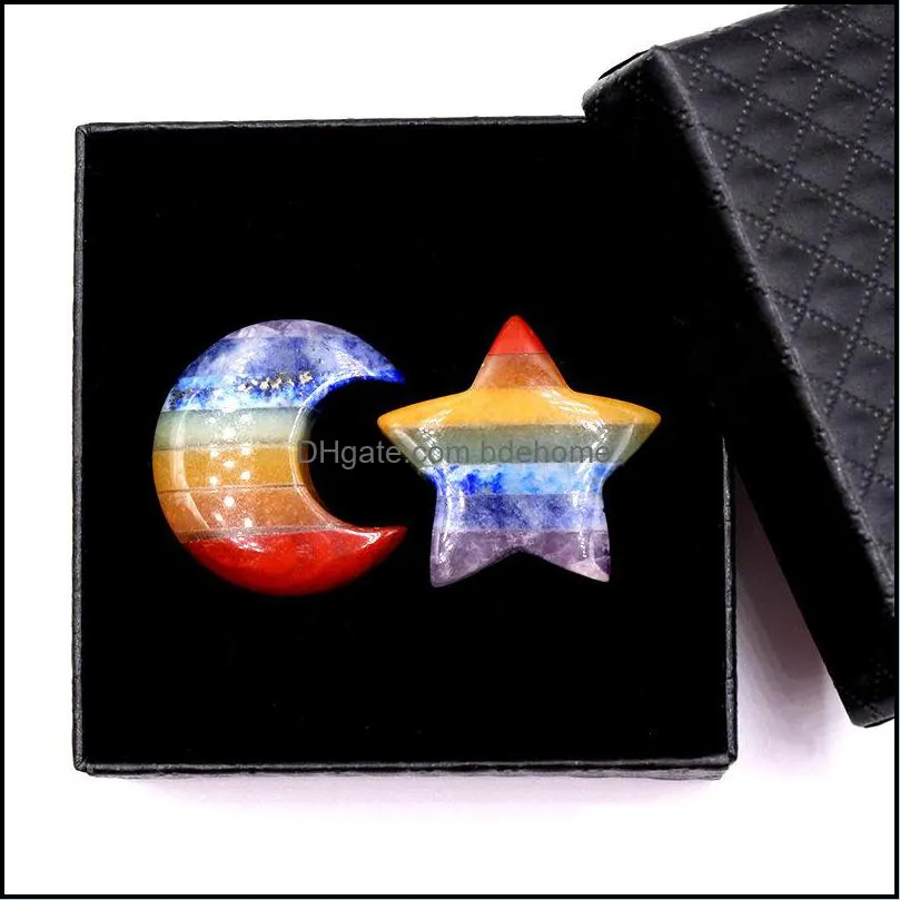 30mm rainbow chakra stone carving sun moon star shape crystal healing meditation decoration ornaments crafts gift box