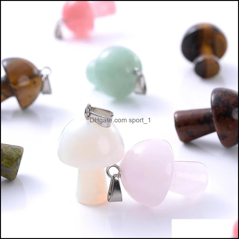 natural crystal stone mushroom charms rose quartz green brown stones pendant for diy jewelry making necklace wholesale