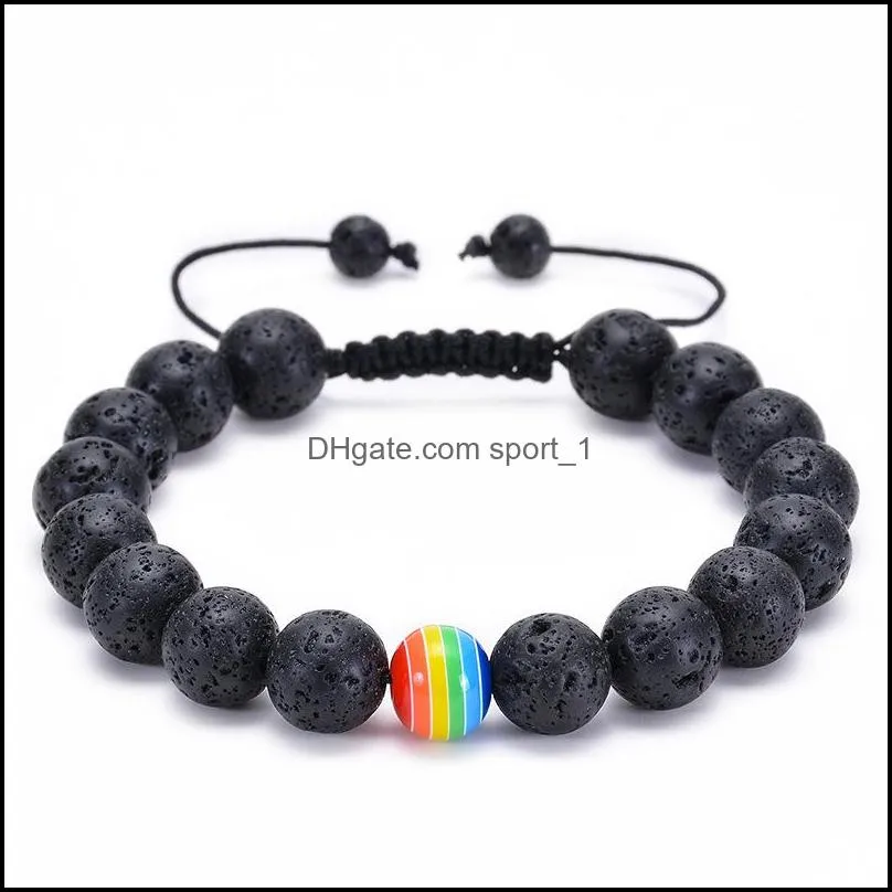 10mm natural stone beaded bracelet rainbow lgbt relationship couples tiger eye lava rock yoga beads bracelets adjustable