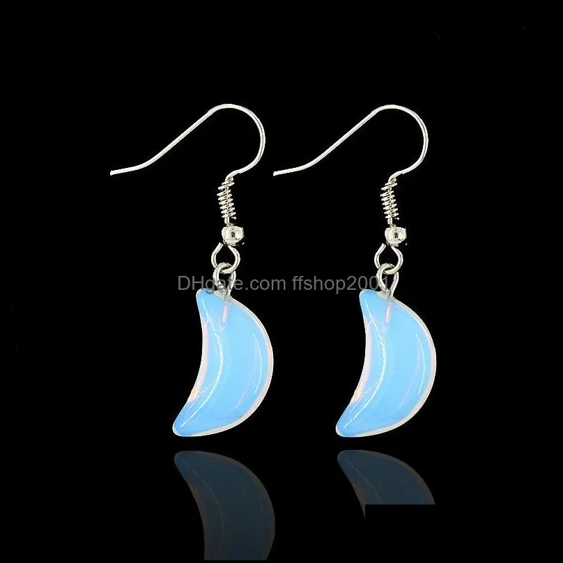 simple charm drop dangle earrings womens earrings lovely small moon shaped moonstone crystal sea opal earring