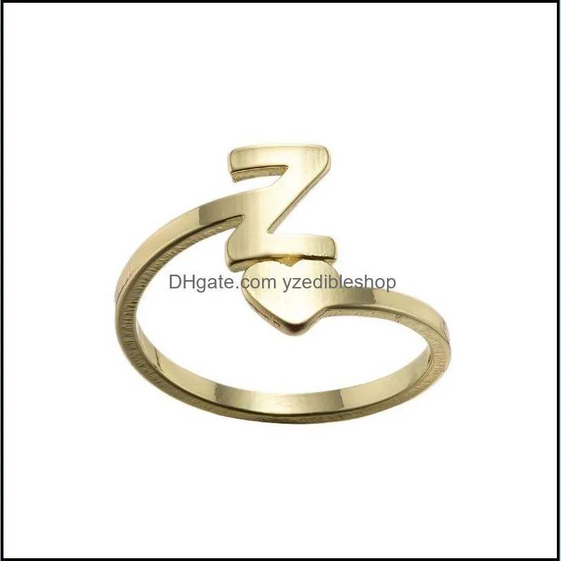 open lover heart gold stainless steel rings 26 letters ring for woman opening wedding zodiac finger ring birthday jewelry gift