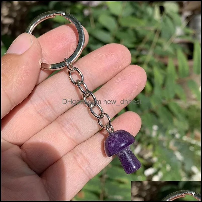 natural crystal stone key rings mushroom keychains healing crystals car bag decor keyholder for women men