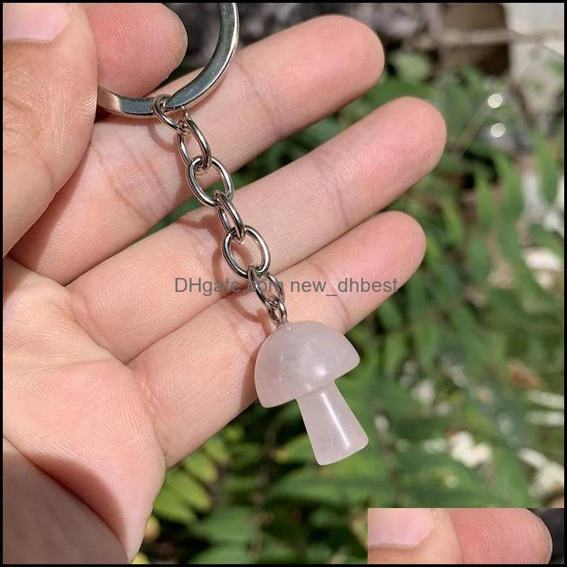 natural crystal stone key rings mushroom keychains healing crystals car bag decor keyholder for women men