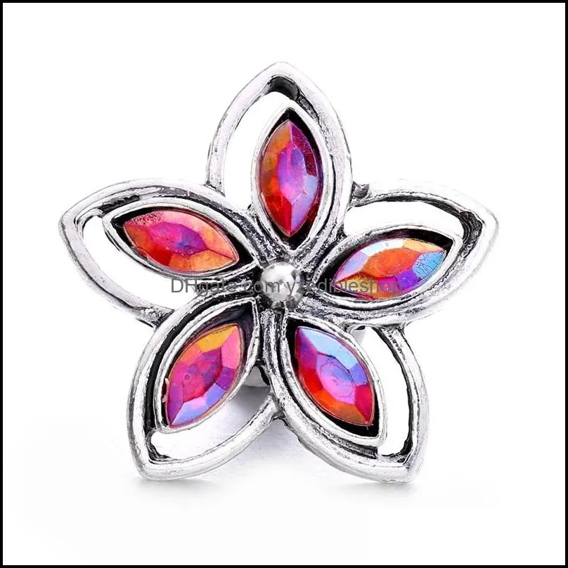 wholesale silver color snap button women flower charms acrylic jewelry findings crystal rhinestone 18mm metal snaps buttons diy bracelet cloth