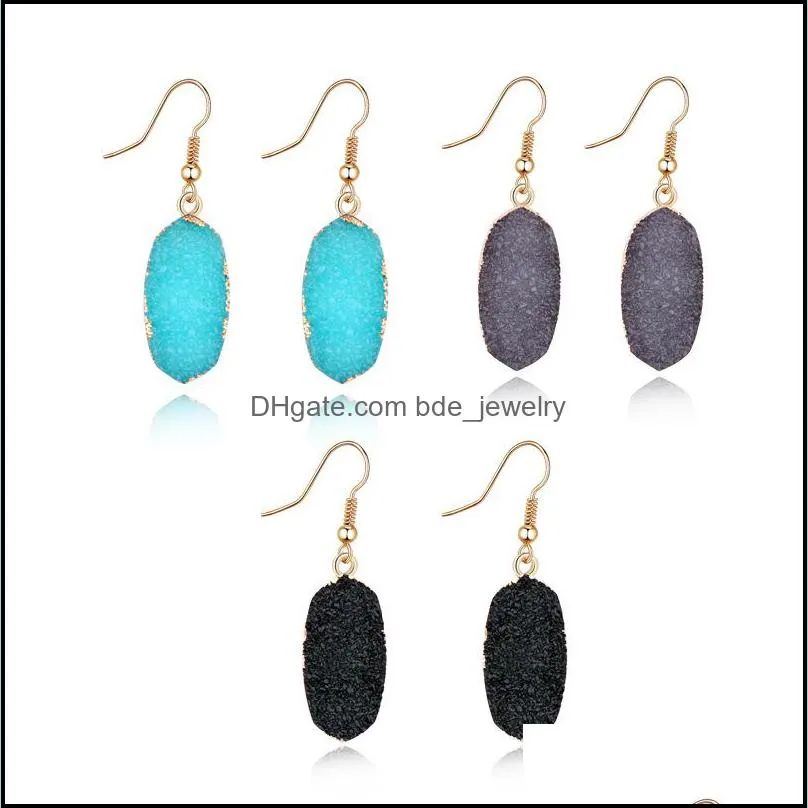 simple druzy drusy oval charms earrings imitation natural stone resin handmade gold earings for women party birthday gift