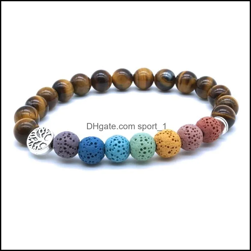 tree of life 8mm seven chakras bracelet lava stone tiger eye lapis lazuli beaded bracelets essential oil diffuser yoga jewelry