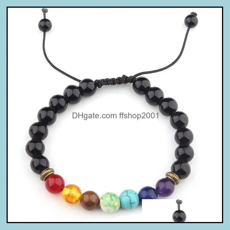 8mm natural stone bracelet 7 chakra charm bracelets multicolor beads lava stones wave bracelet women men yoga bracelets