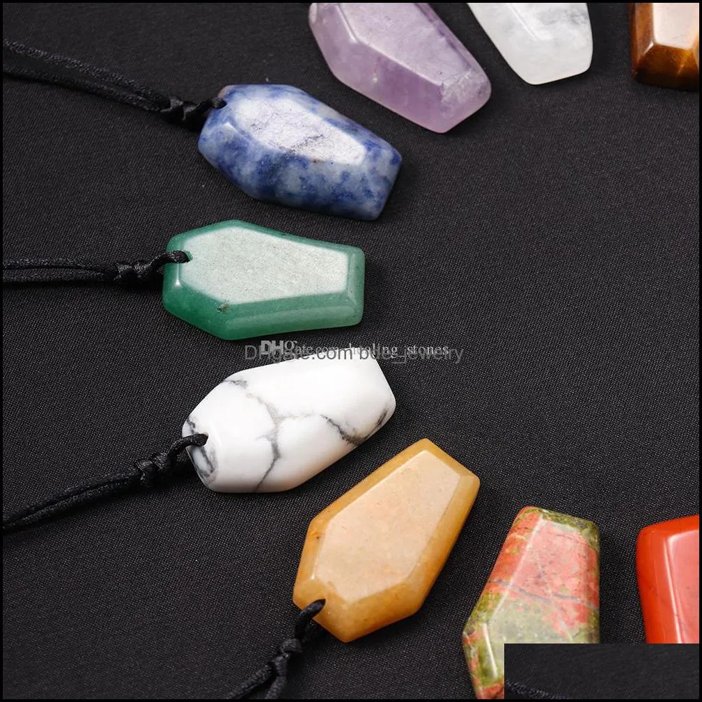 natural healing stone coffin shape crystal pendant energy obsidian rose quartz carved necklace jewelry crafts gift