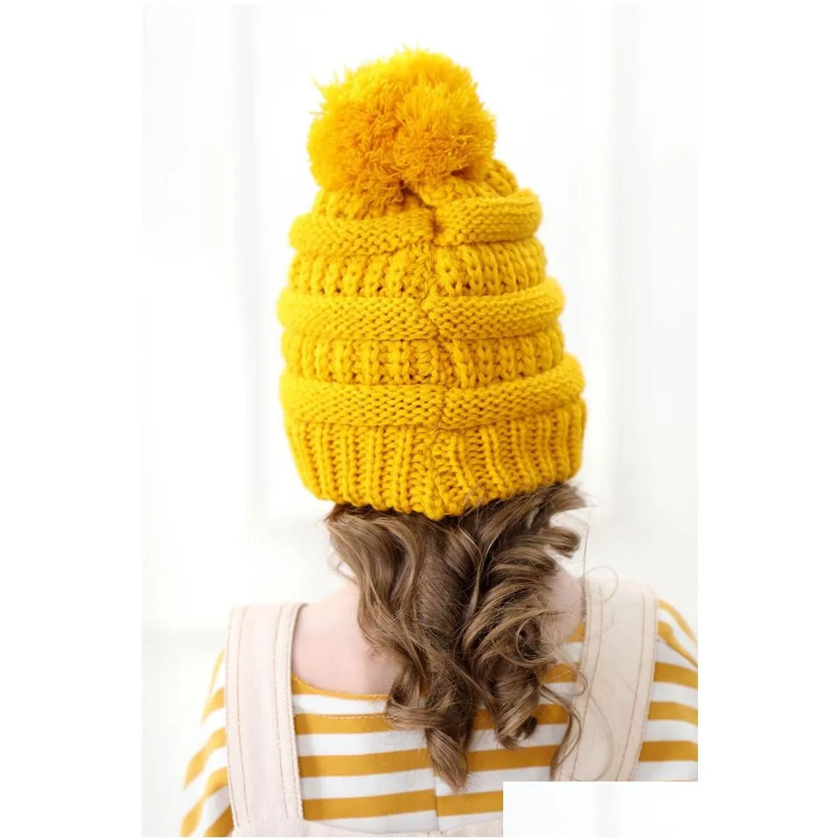 kids knitted hats winter warm childrens wool ball beanies fashional baby pom hat boy and girl caps wholesale