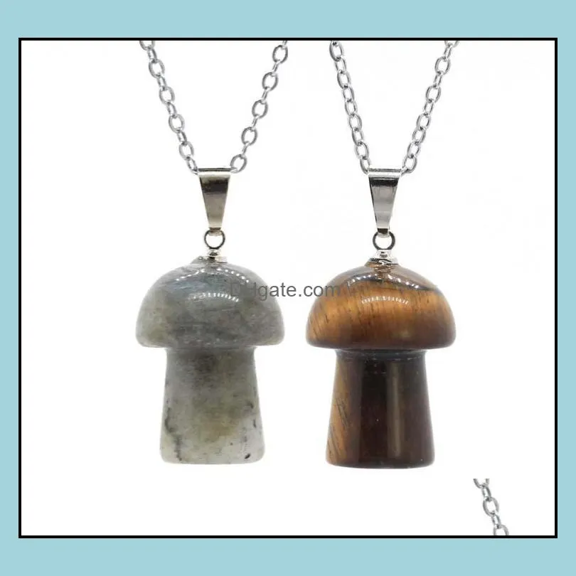 fashion mushroom statue natural stone carving pendant reiki healing polishing gem necklace for women jewelry wholesale