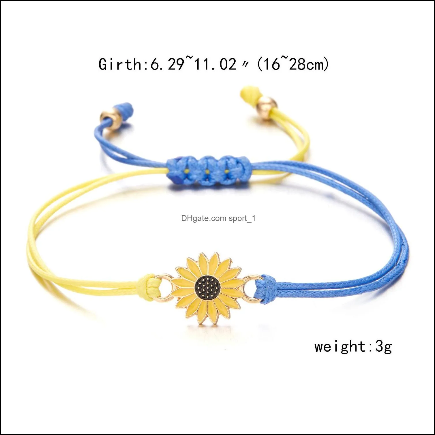 lucky knot sunflower bracelets ukraine flag color blue yellow women men charm woven handmade bangles braided adjustable jewelry