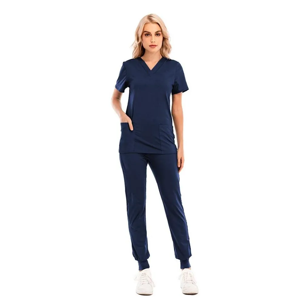 womens two piece pants womens solid color spa threaded clinic work suits tops uni scrub pet nursing uniform
