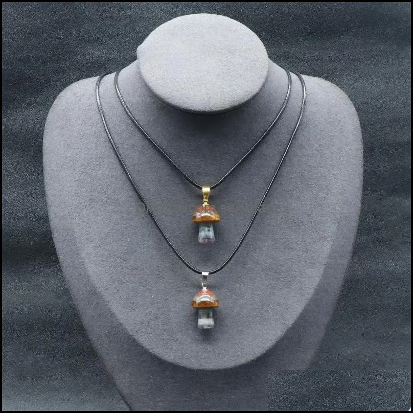 rainbow natural stone carving mushroom shape pendant reiki healing 7chakra crystal necklace for women jewelr sexyhanz