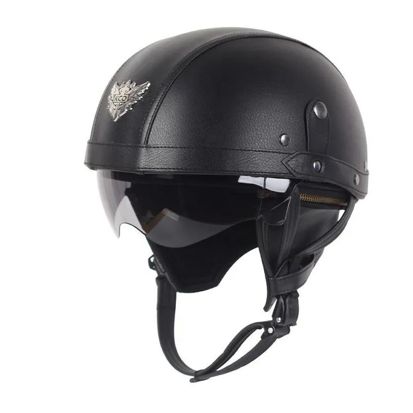 motorcycle helmet leather vintage casco moto open face retro half chopper biker pilot dot size mxl helmets