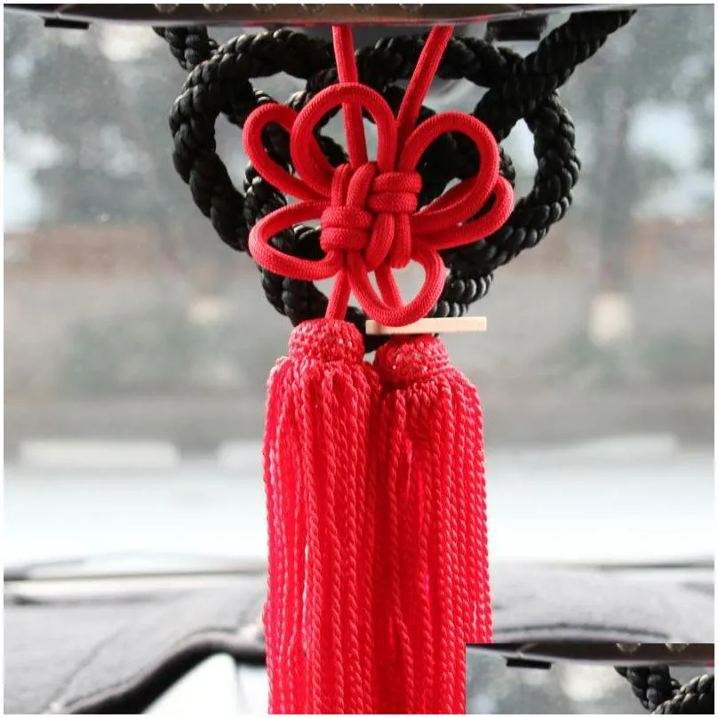 jp junction produce kin tsuna rope fusa kiku knots for car rearview mirror ornaments black white chinese mascot lucky charms1