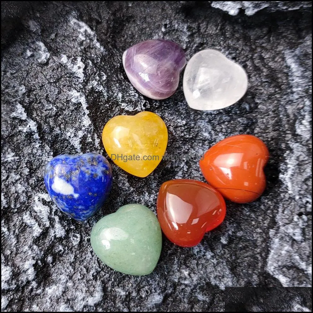 7pcs/set 15mm heart reiki natural stone tumbled stones polishing rock quartz yoga energy bead for chakra healing decoratio whole2019