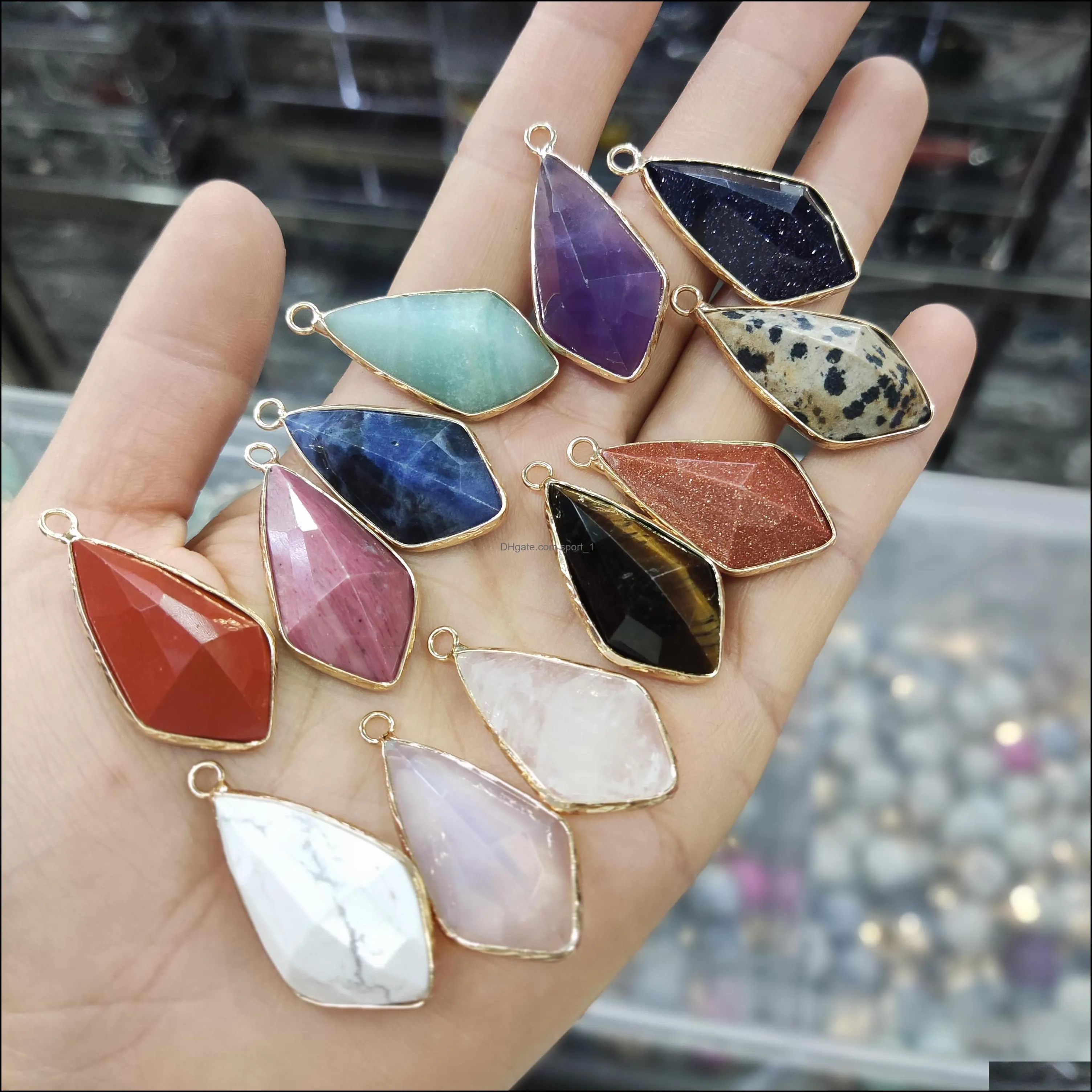 gold edge faceted natural crystal geometry stone charms rose quartz pendants trendy for jewelry making sport1