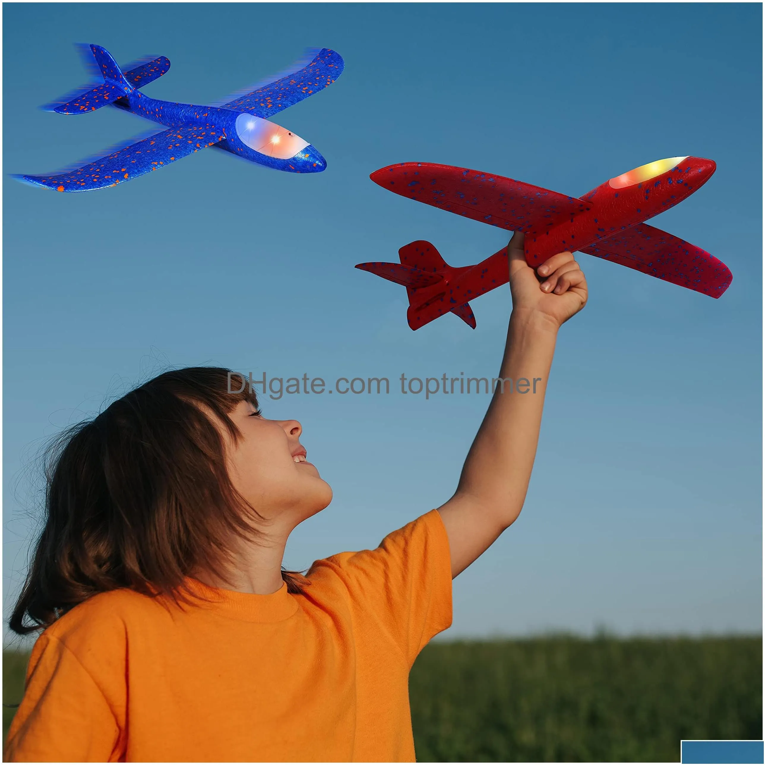 led flying toys ijo light airplane toys17.5 large throwing foam plane2 flight modes glider planeoutdoor for kidsflying gift boys girl