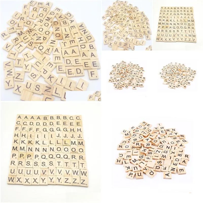 100pcs/set wooden alphabet scrabble tiles black letters numbers for crafts wood