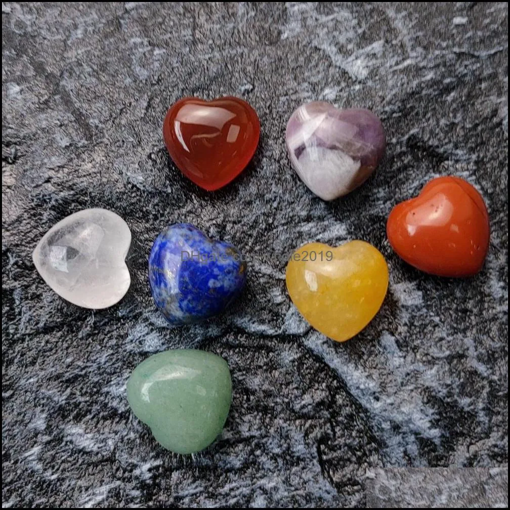 7pcs/set 15mm heart reiki natural stone tumbled stones polishing rock quartz yoga energy bead for chakra healing decoratio whole2019