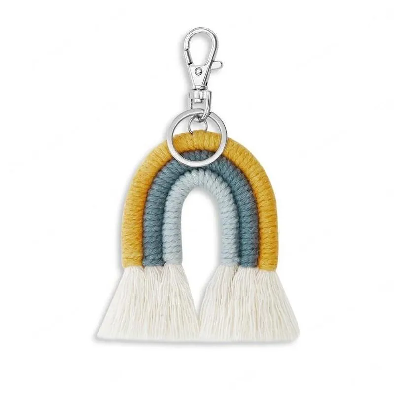 bohemian jewelry hand woven keychains pendant ethnic rainbow tassel keychain car decoration key ring creative gift