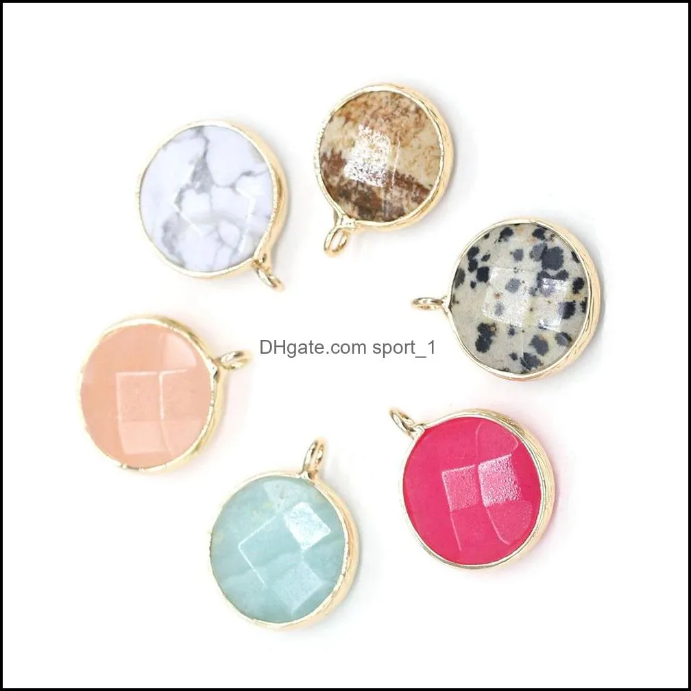 faceted flat round healing turquoise picture stone charms rose quartz crystal pendant diy necklace women fashion jewelry findin sport1