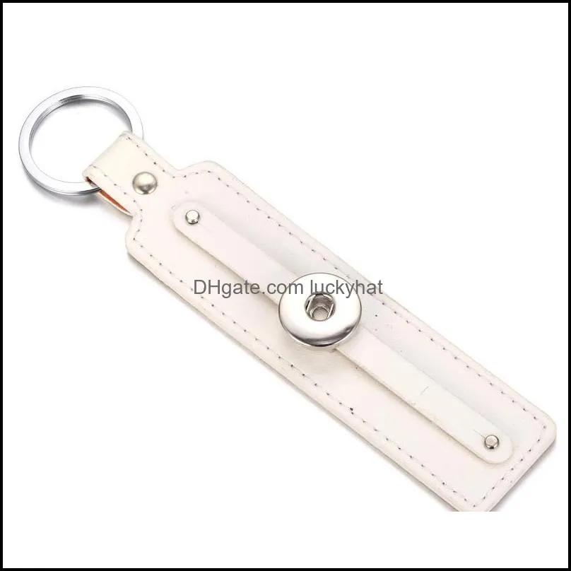 fashion rectangle pu leather keychain jewelry 18mm snap buttons key pendant chain car bag snaps keyring