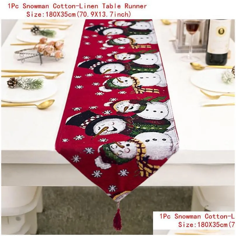 christmas decorations gift linen elk snowman table runner merry decor for home 2022 xmas ornaments years 2021 navidad