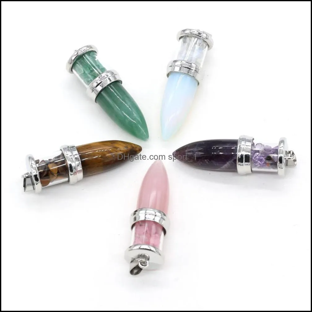 natural stone bullet shape chakra charms pendulum pendant rose quartz healing reiki crystal finding for diy necklaces women sport1