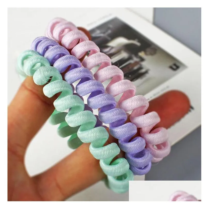 high elasticity telephone coil hairband hair bows 7 colors girl spiral hairties hair rings rope hair accessories gum scrunchy jy765